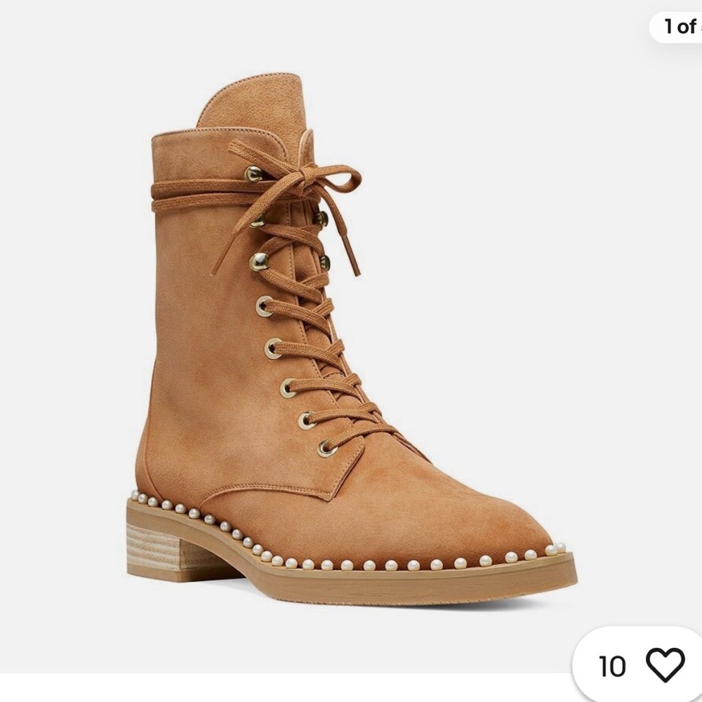 Stuart Weitzman Camel Lace-Up Boots